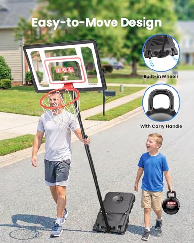 IGL Kids Basketball Hoop Outdoor Adjustable, 33 Inch Portable Basketball Goal with PC Backboard, Fillable Base & 40 lb Weight Ball for Backyard & Driveway - color: Red-Standard