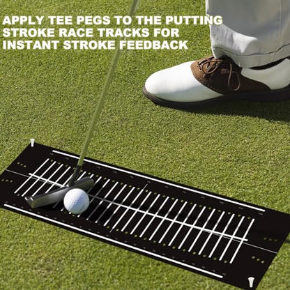 Silipull Golf Putting Mats Practice Indoor 30 x 8.27 Inch Golf Putting Practice Training Aid Alignment Track Green Mat Exercise Putter Training Supplies - color: Black