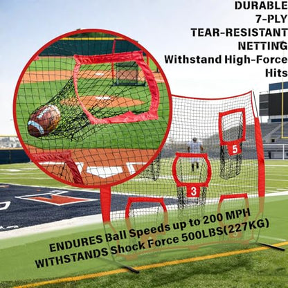 7x7ft Football Throwing Net with 5 Targets – Portable QB Throwing Net for Quarterback Training, Football Training Equipment - Perfect Football Target Net with Carry Bag