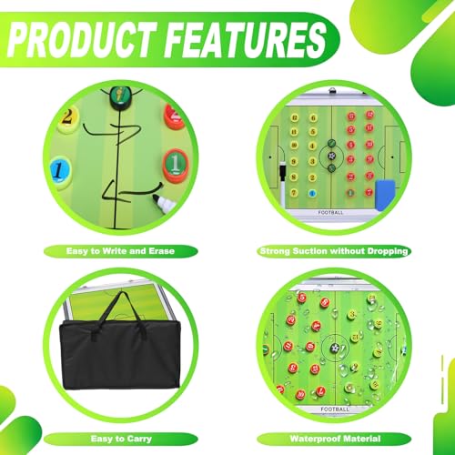 Soccer Coaching Board Magnetic, Double-Sided Dry Erase Soccer Tactics Board for Coaches, Soccer Magnet Board & Coaching Equipment with Markers, Pen, Carry Bag, Coach Gift - color: Soccer-green