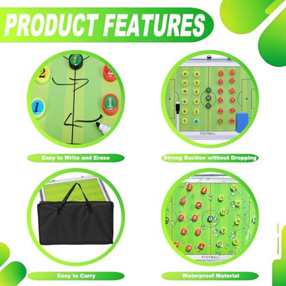 Soccer Coaching Board Magnetic, Double-Sided Dry Erase Soccer Tactics Board for Coaches, Soccer Magnet Board & Coaching Equipment with Markers, Pen, Carry Bag, Coach Gift - color: Soccer-green