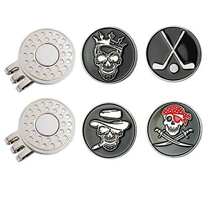 Golf Ball Markers with Hat Clips Value Sets for Men Women Golfer, Removable Attaches Easily to Golf Cap Premium Gifts - color: skull club