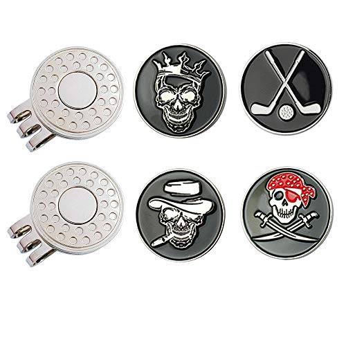 Golf Ball Markers with Hat Clips Value Sets for Men Women Golfer, Removable Attaches Easily to Golf Cap Premium Gifts - color: skull club