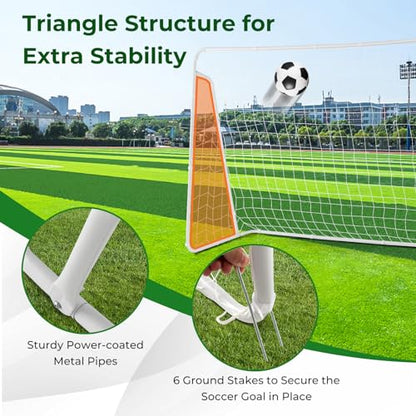 GYMAX Soccer Goal for Backyard, 7 x 5ft Soccer Net w/Heavy Duty Frame & Ground Stakes, Weather-Resistant Soccer Field Equipment for Kids Football Shooting Training, Easy to Setup