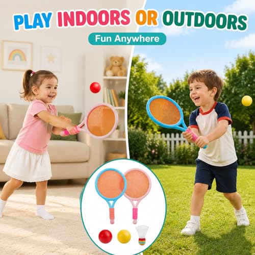 2-Pack Kids Tennis Racket Set, 16 21 23 25 Inch Junior Racquets for Boys Girls, Lightweight Aluminum Starter Kit with Shoulder Bag and 2 Balls - color: 16 inch-2pcs(Blue+Pink)