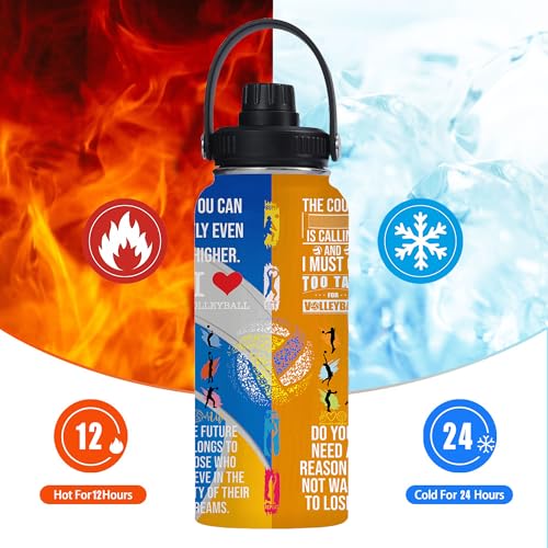Volleyball Water Bottle 32oz Volleyball Stainless Steel Tumbler Volleyball Insulated Bottles For Men Women Volleyball Gifts For Volleyball Lover Player Fan Coach - color: Volleyball