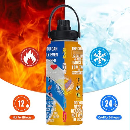 Volleyball Water Bottle 32oz Volleyball Stainless Steel Tumbler Volleyball Insulated Bottles For Men Women Volleyball Gifts For Volleyball Lover Player Fan Coach - color: Volleyball