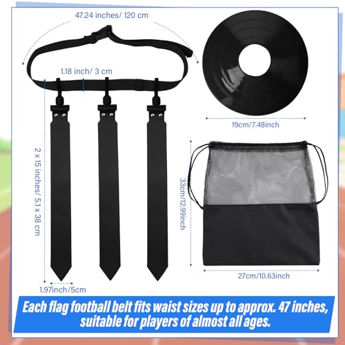 Wettarn 10/16 Player Flag Football Belts Adjustable Flag Football Set with Cones Bag for Youth Adults Kids Training Sport - color: Black, White