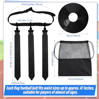 Wettarn 10/16 Player Flag Football Belts Adjustable Flag Football Set with Cones Bag for Youth Adults Kids Training Sport - color: Black, White