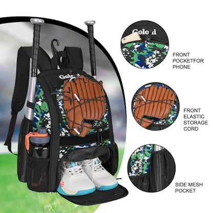 Goloni Youth Baseball Bag,Baseball Backpack with Shoes Compartment,Softball Bag with Fence Hook for T-Ball Bat & Equipment