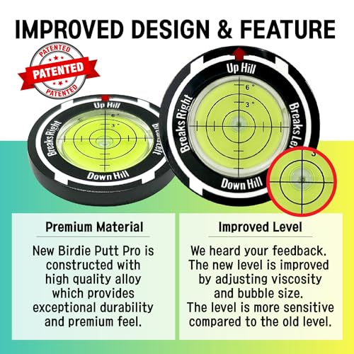 Birdie Putt Green Reader | Poker Chip Style Ball Marker Compact & Stylish Golf Putting & Green Reading Aid Bubble Level High Precision Alignment Reader Tool Golf - color: Black & White