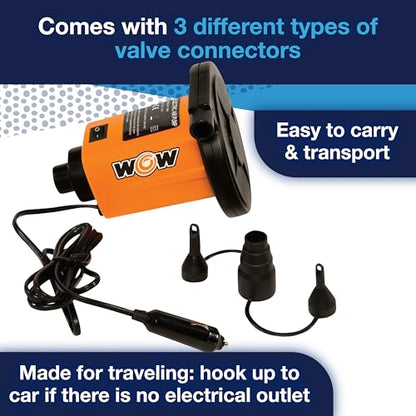 WOW Sports Electric Air Inflator, Air Pumps for Inflatables, Towables and Others, Comes with DC Power Adapter and Cord, 1.0 PSI