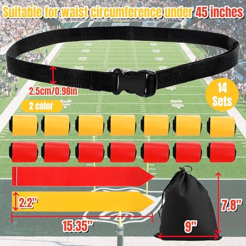 14 Set Flag Football Belts, Adjustable Flag Football Flags Set with Belts, Easy Tear Away Flags Football Kit for Players Training Competition, 2 Color