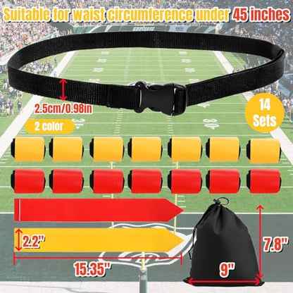 14 Set Flag Football Belts, Adjustable Flag Football Flags Set with Belts, Easy Tear Away Flags Football Kit for Players Training Competition, 2 Color