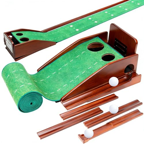 Golf Putting Green Indoor - Practice Uphill Putts, 3-Level Adjustable Incline, Auto Ball Return and Foldable Solid Wood Base, Golf Training Aid for Home, Office, Backyard - Golf Putting Mat - style: P06-Feet Markers