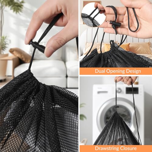 2 Pack Mesh Laundry Bags - Large & Small Heavy Duty Mesh Laundry Bag with Drawstring, Wash Bags for Travel, College, Dorms, Sports, Family, Black - color: Black