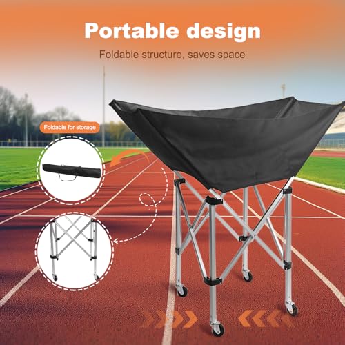 Collapsible Hammock Ball Cart with Wheels, Heavy-Duty Volleyball Cart for Gym Garage Sports Equipment Organizer, Rolling Caddy with Carry Bag for Easy Storage Transport, Holds 30+ Balls