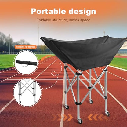 Collapsible Hammock Ball Cart with Wheels, Heavy-Duty Volleyball Cart for Gym Garage Sports Equipment Organizer, Rolling Caddy with Carry Bag for Easy Storage Transport, Holds 30+ Balls