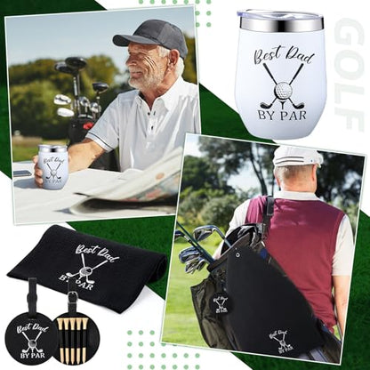 Funnymoom 3 Pcs Golf Gifts for Dad Men Husband Best Dad by Par Accessories Set Kit Include 12 oz Tumbler Tee Holder with Wood Golf Tee and Black Towel for Thanksgiving Day Christmas Birthday Gifts