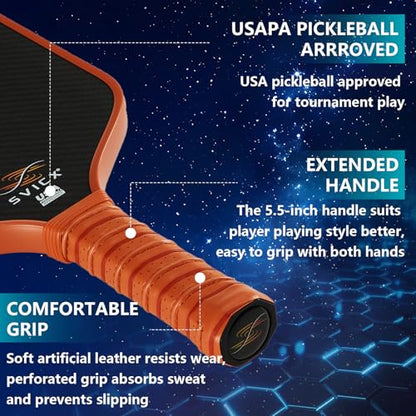 Carbon Fiber Pickleball Paddle 16mm – Professional Pickleball Paddles with Superior Control, Power & Spin – Extended Handle for Two-Handed Grip, USAPA Approved - color: Brown