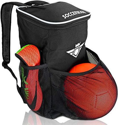 Soccer Backpack with Ball Holder Compartment - for Boys & Girls | Bag Fits All Soccer Equipment & Gym Gear (Black) - color: Black