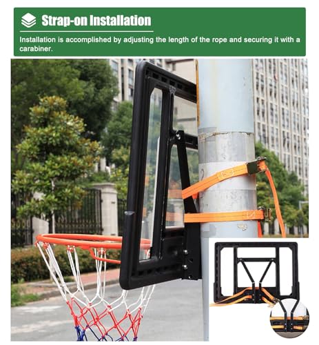 Basketball Hoop Outdoor Wall Mounted, Sturdy Kids Basketball Backboard and Rim for Pole Mount/Fence/Garage Door, Strap-on or Suspension Mounting