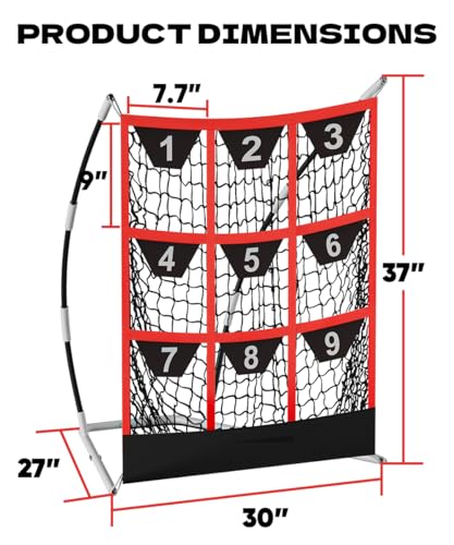 Queension 9 Hole Pitching Target Net with Strike Zone, Baseball Batting Net with Target Pockets, Pitching Net with Ground Stakes and Sandbags for Baseball Training - color: White