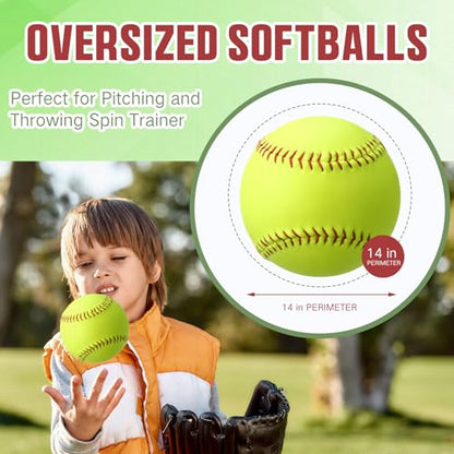 Lunmon 4 Pack 14 Inch Softballs Oversized Softball Training Equipment for Pitchers Soft Balls Pitching and Throwing Spin Trainer Raised Stitched Seams for Games and Practice