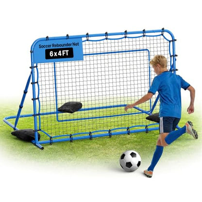 VEVOR Soccer Rebounder Net, Quick-Switch Angle Soccer Goal Rebounder for Control, Passing Practice, Heavy-Duty Iron Frame & PE Net, Easy Setup Ball Training Equipment for Teens&Adults - size: 6x4FT