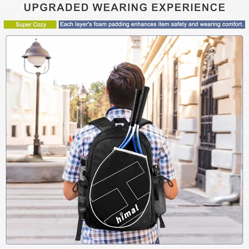 uniHimal Tennis Bag Tennis Backpack for Men Women, Large Capacity Holds 2 Rackets with Ventilated Shoe Compartment and Insulated Pocket - color: Bright Black