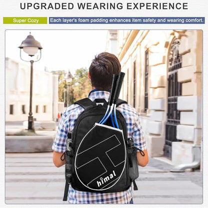 uniHimal Tennis Bag Tennis Backpack for Men Women, Large Capacity Holds 2 Rackets with Ventilated Shoe Compartment and Insulated Pocket - color: Bright Black