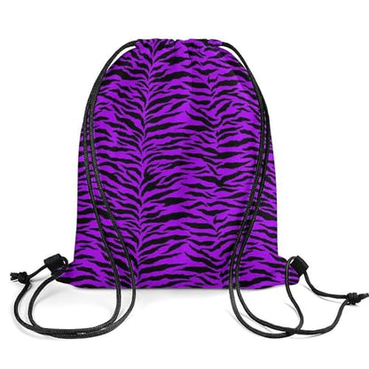 Theft Proof Drawstring Backpack Cinch Sack Water Resistant for Travel Camping Sports Equipment Men Women, Animal Purple Tiger Stripes Art Bags - color: Picture (376)