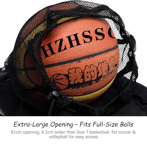 Single Mesh Ball Bag with Extra-Large Opening and Zipper Pocket - Basketball Bag with Quick-Release Buckle - Fits Most Backpacks - for Basketball, Soccer, Volleyball