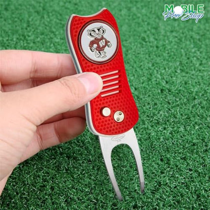 Switchblade Divot Repair Tool with Logo Printed Removable Magnetic Ball Marker-Best Divot Fixer - style: Wisconsin Badgers