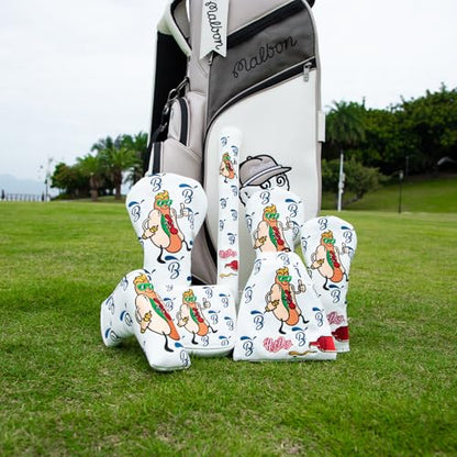 Golf Alignment Stick Cover Hot Dog Design Premium Leather Golf Cover for Alignment Stick Holds 2 Sticks, White