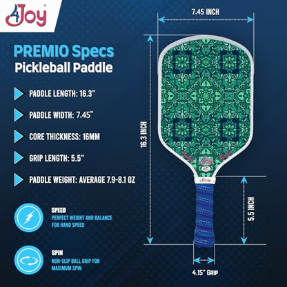 4Joy Pickleball Paddle Premio Series - Thermoformed Premium T700 Carbon Fiber Pickleball Paddless - Professional Pickleball Rackets for Women & Men - 16mm Honeycomb Core - USAP Approved - style: Green Forest
