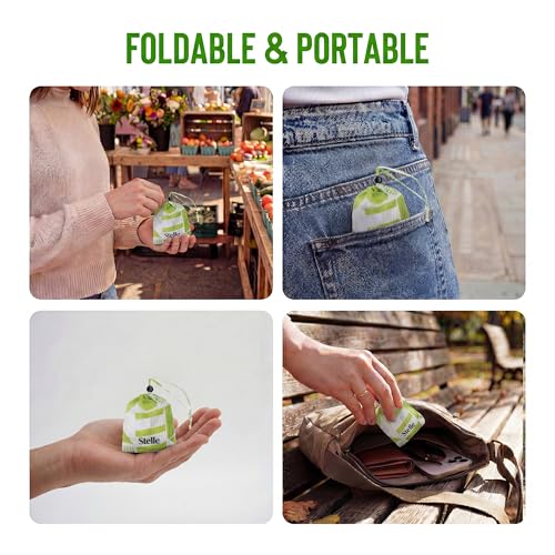Stelle Lightweight Reusable Grocery Bag with Handles Ripstop Nylon Foldable Tote Shopping Bags for Travel and Groceries - color: Green Geometry