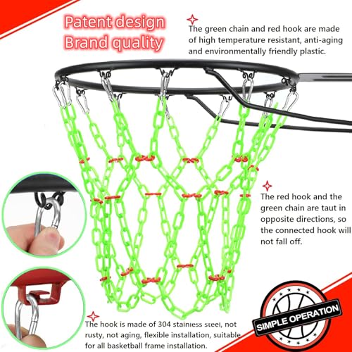 Basketball Net Replacement Heavy Duty,Resin Material, Anti-Rust Use Indoor Outdoor Standard 12-Ring Basketball Hoop