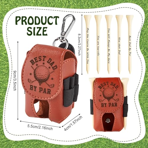 Naozinebi Father‘ s Day Gifts Golf Bag Tee Holder with 5 Tees Set Best Dad by Par 3-1/4 inch Wooden Golf Tees Bulk for Funny Dad Grandpa Uncle Birthday Present from Daughter Son