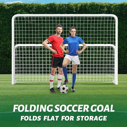 NAIZEA Soccer Goals - 24x8/21x7/18x7/12x6/16x7/10x6/8x6/6x4FT Soccer Goals for Backyard Training- Portable Metal Soccer Net for Youth & Adults - Heavy Duty Steel for Indoor Outdoor Games & Practice - size: 10ft x 6ft, style: Trainer-White/Steel