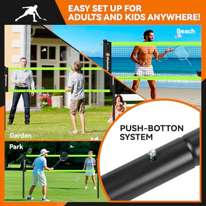 12ft Badminton Net Set for Backyard Beach with Durable Anti-Sagging Net, Heavy Duty Poles, 2 Aluminum Badminton Rackets, 3 Shuttlecocks, Carry Bag - Easy Setup & High Stable