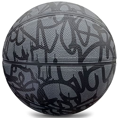 AND1 Xcelerate Rubber Basketball: Game Ready, Official Regulation Size 7 (29.5”) Streetball, Made for Indoor/Outdoor Basketball Games- Graffiti Collection (Black/Black)