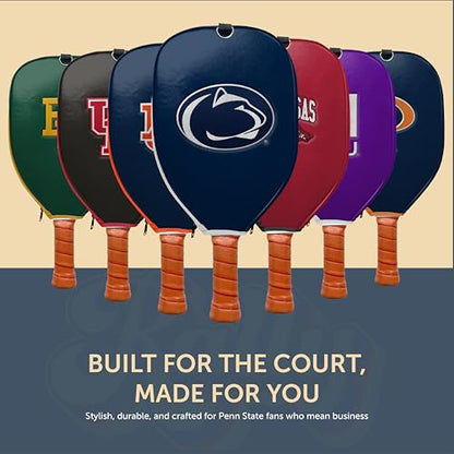 Officially Licensed Collegiate Pickleball Paddle Cover - Lightweight PU Leather Material - Durable Foam Interior Protection with Zippered Closure - Fits Most Paddles on the Market - color: Penn State