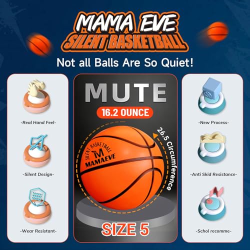 Silent Basketball Size 5 and Size 3, New Upgraded Grooved Airless Indoor Basketball, Non-derforming Package, Real Feel & Bounce Like Official Ball, Quiet Dribbling Indoor Training - size: Size5