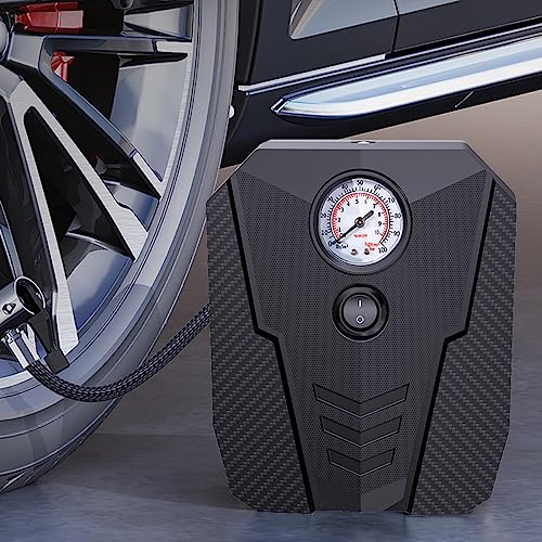 Tire Inflator Portable Car Air Compressor,12V Electric Car Air Pump with Analog Display 100 psi Dial Gauge Inflator with Adaptors for Bicycles, Trucks, Balls,Cars
