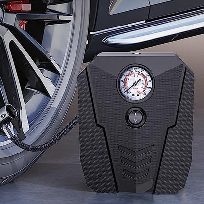 Tire Inflator Portable Car Air Compressor,12V Electric Car Air Pump with Analog Display 100 psi Dial Gauge Inflator with Adaptors for Bicycles, Trucks, Balls,Cars