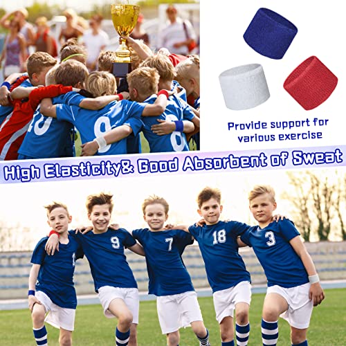 Leyndo Wrist Sweatbands Bulk for Kids Field Day Cotton Terry Sweat Bands Sports Fan Wristbands Kids for Summer Camp Student Football Team Competition Party