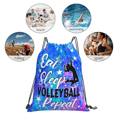 Eat Sleep Volleyball Repeat Drawstring Backpack Gym String Bag Drawstring Sackpack Sport For Womens Mens