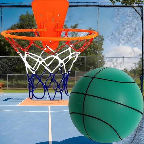Silent Basketball Hoop and Ball, 18cm Wall Mounted Basketball Hoop Indoor, Noiseless Foam Elastic Sponge Ball WithHoop, SilentBall Professional Indoor BasketballFrame - color: Green