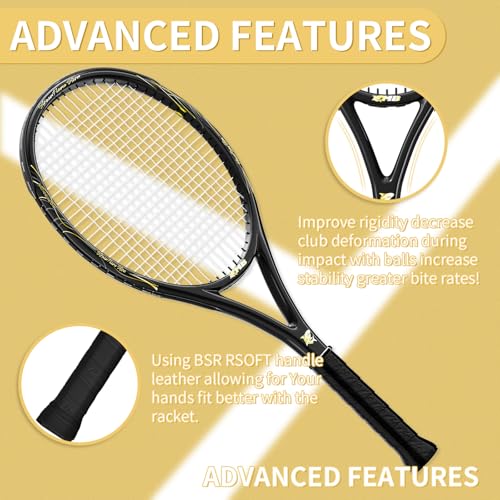 Tennis Rackets - Super Value Set with Pre-Strung, Comfortable Handle, 27'' Tennis Racquet for Beginner, Includes 4 Tennis Balls, 2 Overgrips and 2 Tennis Bag
